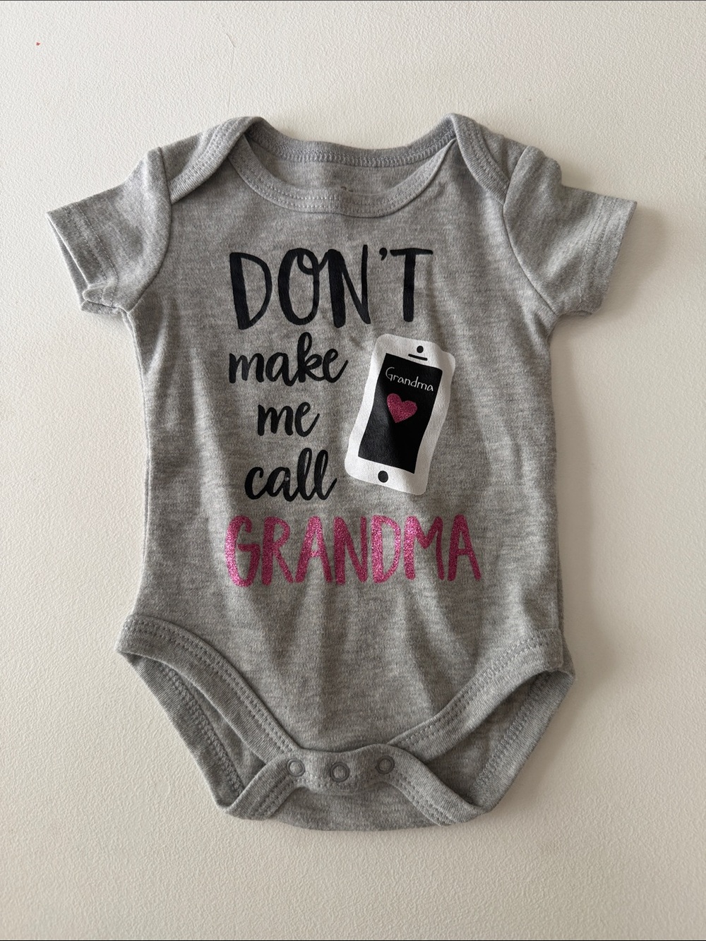BWA - Gray Baby Bodysuit with Pink 'Grandma' Graphic